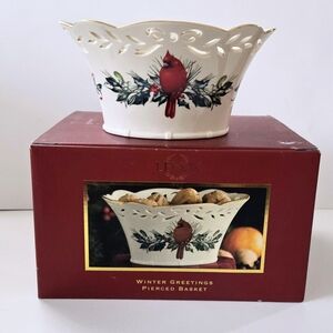 Lenox Winter Greetings Pierced Basket - Cream and Red